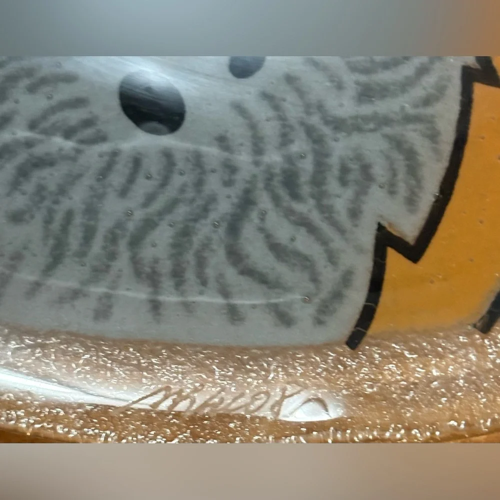 Peggy Karr Fused Glass Platter Dogs Whimsical Signed 11.25”